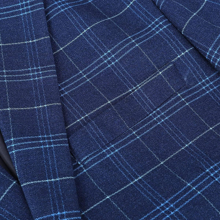 Allthemen Herren Anzug 2 Teilig Kariert Anzüge Business Herrenanzug 2-Knopf für Hochzeit S Dunkelbla