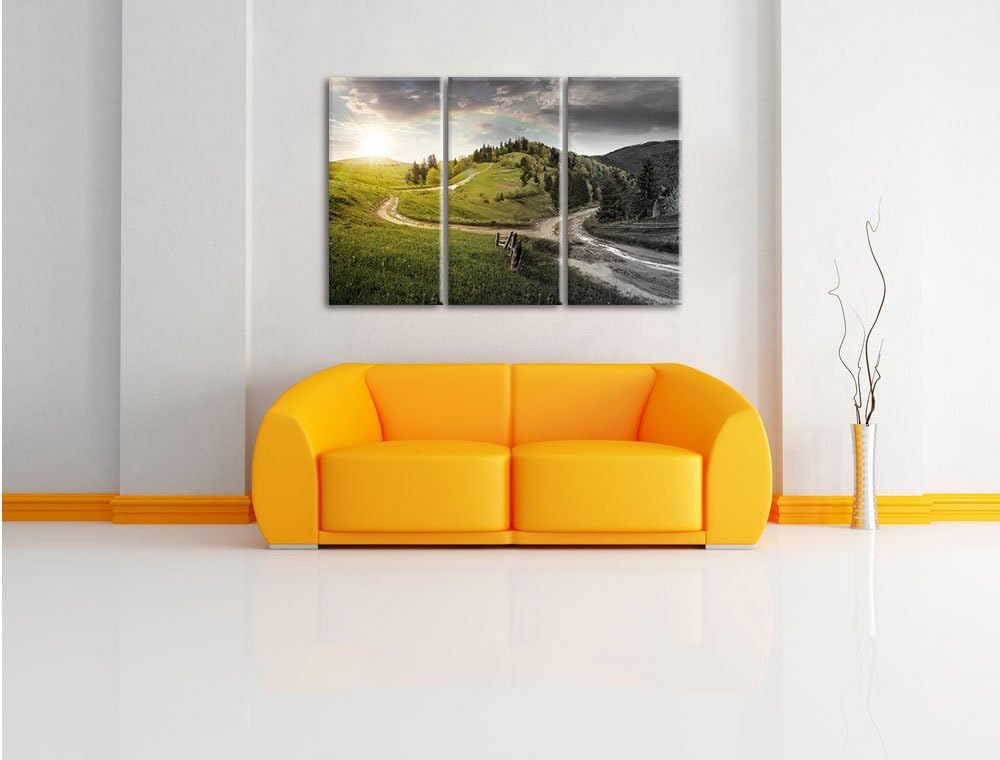 Pixxprint Verträumte Berglandschaft als Leinwandbild/Grösse: 3 Teilig (120x80) cm/Wandbild/Kunstdruc