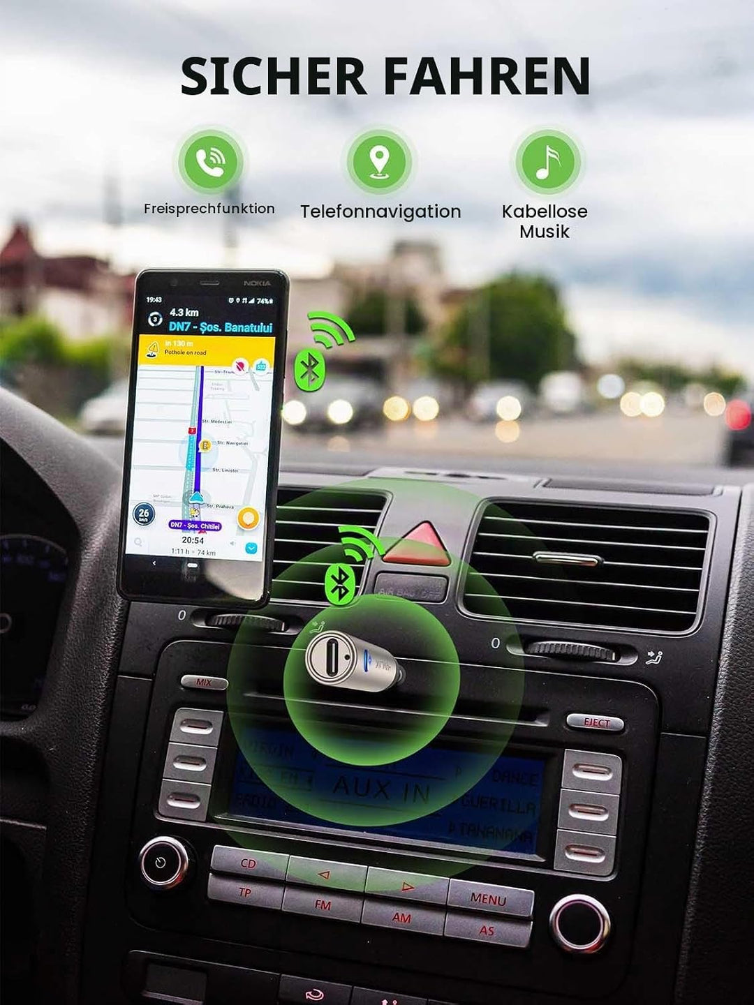 HVMLAK Aux Bluetooth Adapter Auto, Bluetooth 5.3 Empfänger [Stabile Verbindung] für Autoradio Heim-S