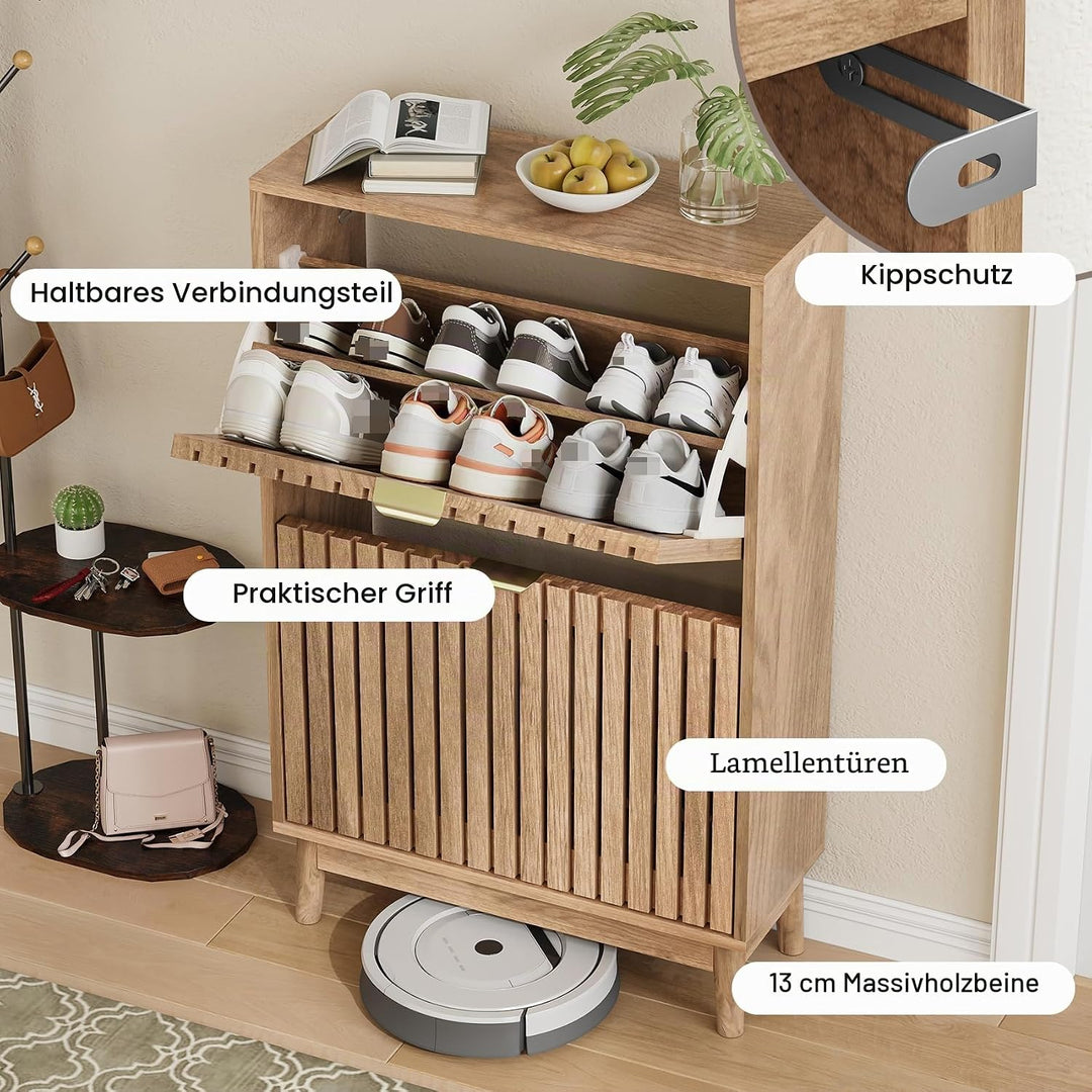 Schuhschrank, Schuhschrank für den Eingangsbereich, mit 2 Klappschubladen, schmaler Schuh-Organizer