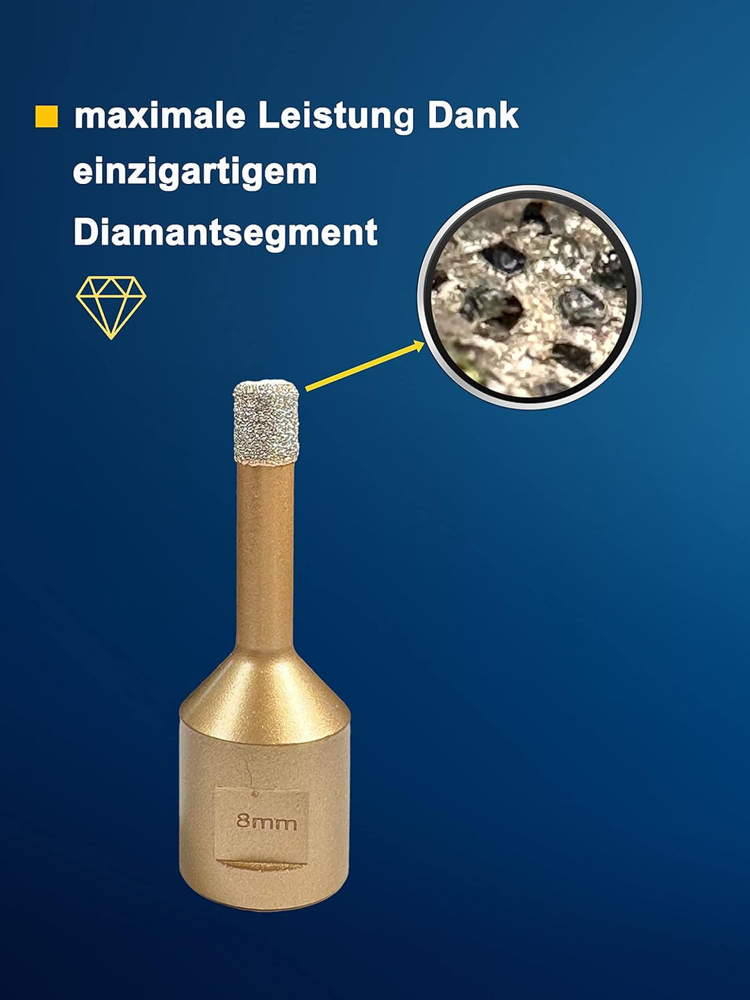 EDW Profi Fliesenbohrer 8 mm x M14, Diamantbohrer für Trockenbohren in Fliese, Wandfliese, Feinstein