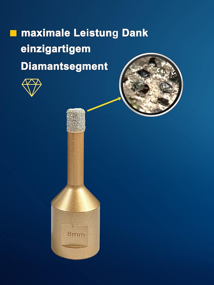 EDW Profi Fliesenbohrer 8 mm x M14, Diamantbohrer für Trockenbohren in Fliese, Wandfliese, Feinstein
