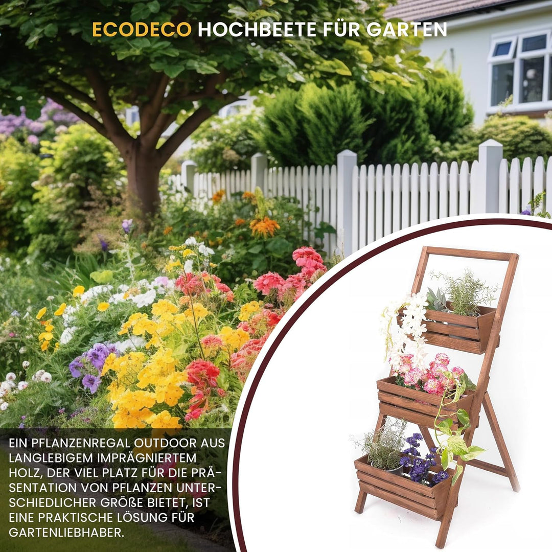 ECODECO Hochbeete für Garten Pflanzenregal aus Holz | Kaskadierendes Blumentreppe für Outdoor Indoor