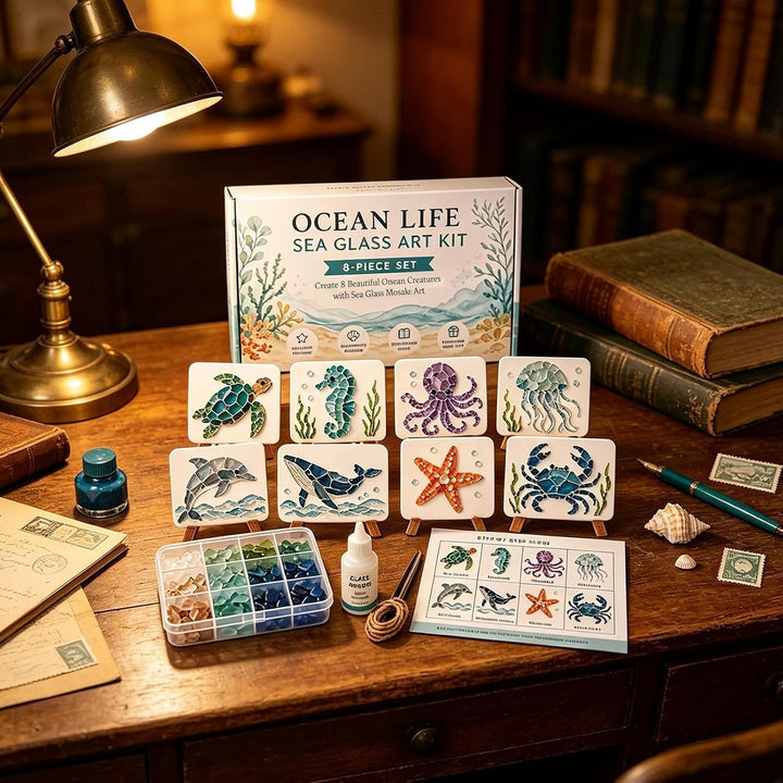 DIY Meeresglas-Mosaik-Kunstset, niedliche 3D-Meerestier-Kunstwerke | Küsten-Wohndekoration, Kreative
