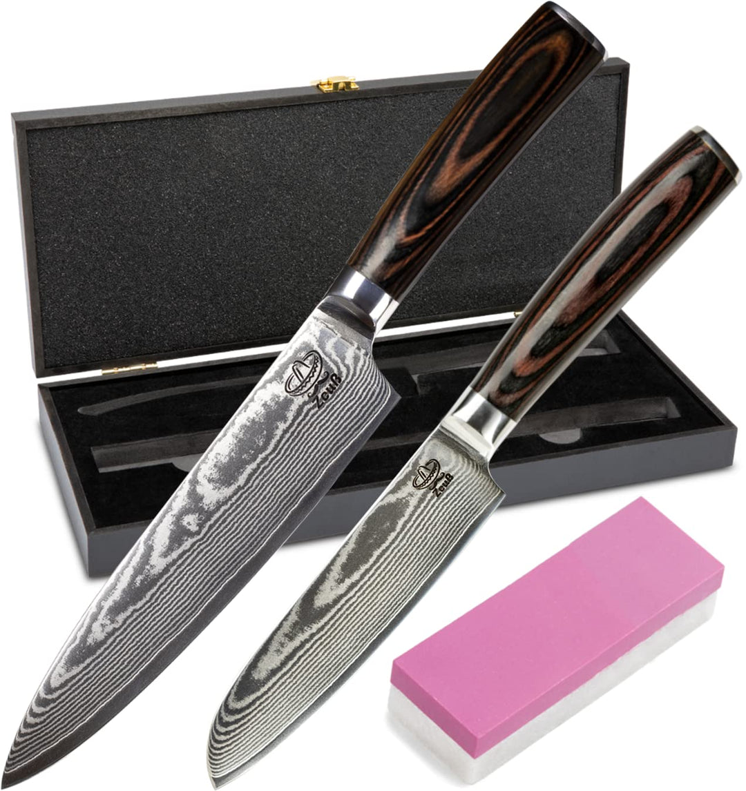 Zeuss Damastmesser-Set 2er (32 cm und 24 cm) Profi-Damast-Küchenmesser Set aus japanischem 67 Lagen
