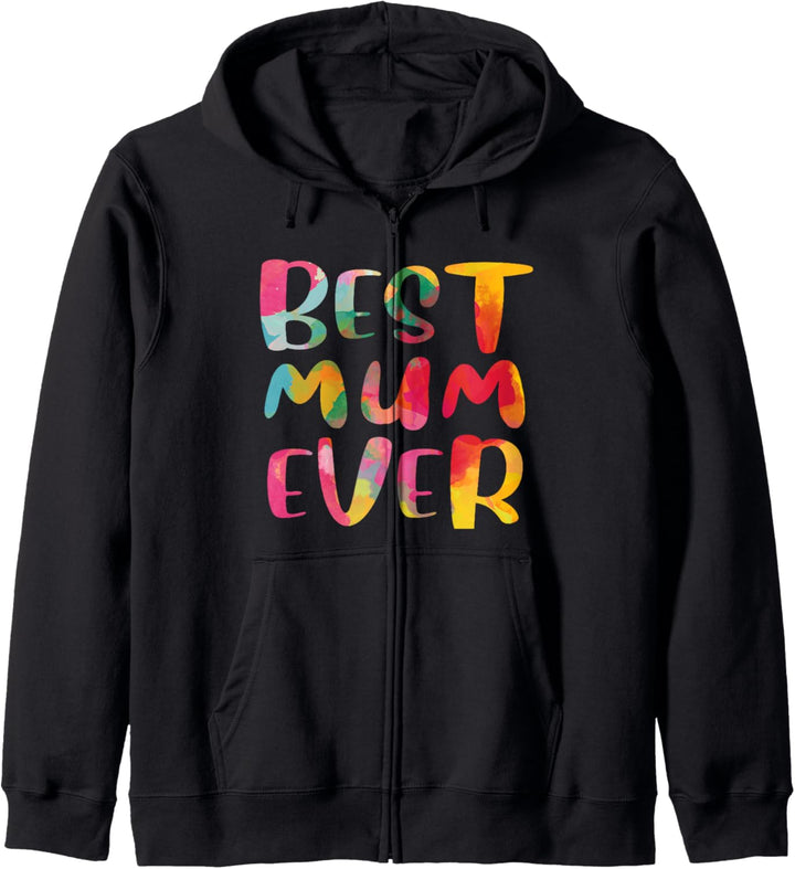 Aquarell mit der Aufschrift "Best Mum Ever" für die beste Mama der Welt. Kapuzenjacke