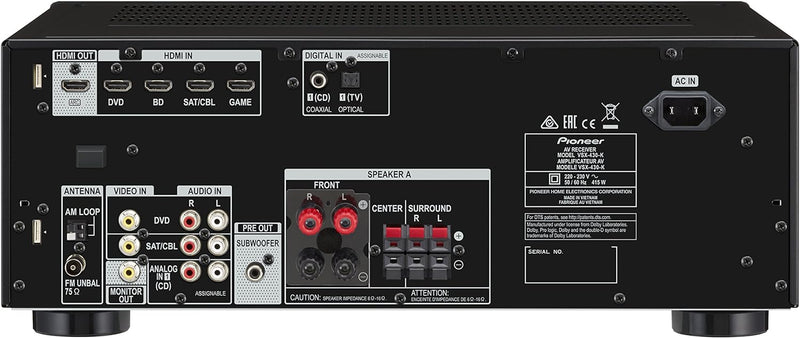 Pioneer VSX-430-K 5.1 AV Receiver (130 Watt pro Kanal, 4K Ultra HD Passthrough, HDMI mit HDCP2.2, Bl