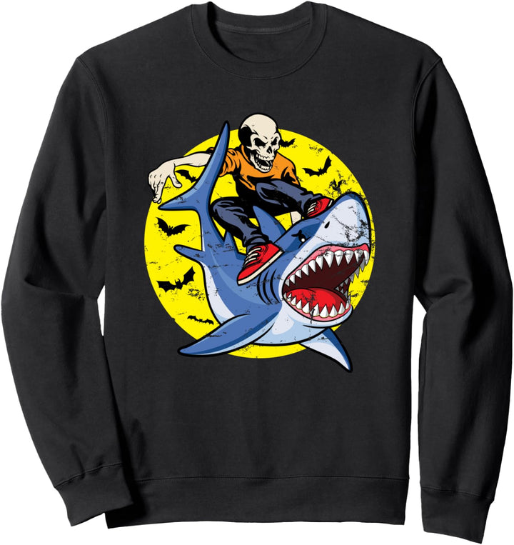 Skeleton Riding Shark - Lustiges Halloween Sweatshirt