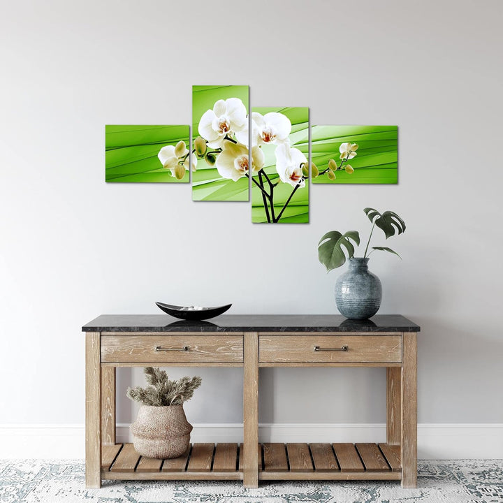 Runa Art Bild Modern Blumen Orchidee - Made in Germany - Wandbilder Abstrakt Grün 4 Teilig 202042c