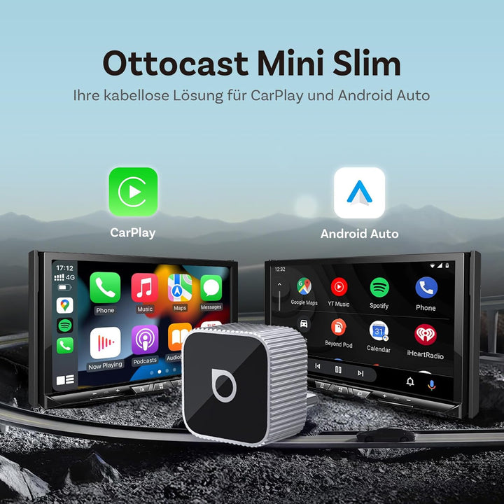 2026 Verbesserter Ottocast Mini Slim (USB-C Edition), 2-in-1 Wireless CarPlay & Android Auto Adapter