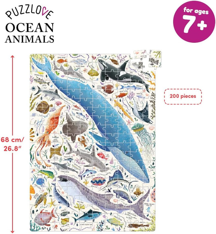 Puzzlove Ocean Animals 200 Teile Lernpuzzle für Kinder 7+, Bodenpuzzle, Meeresleben Ozeantiere (200