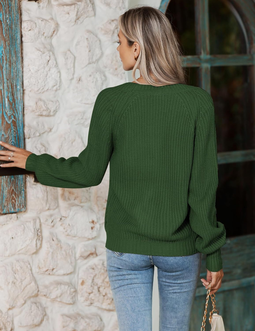 Hotouch Strickjacke Damen Kurz Strick Cardigan V-Ausschnitt Knopfleiste Open Front Sweater Elegant C