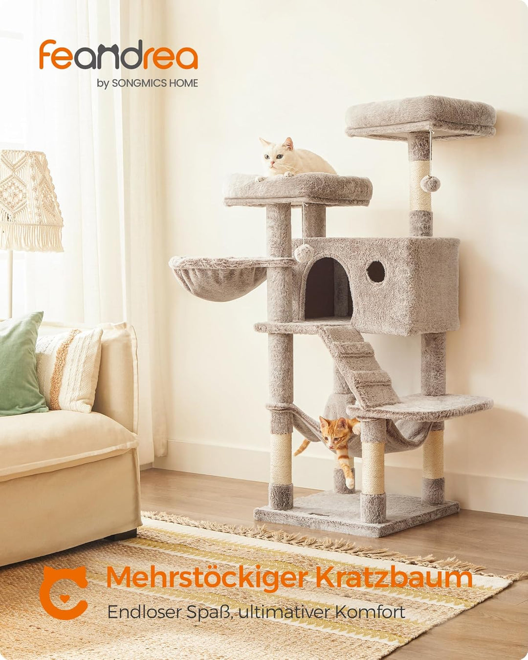 Feandrea Kratzbaum gross, Katzenbaum mit weichem Bezug, für grosse Katzen, Ombré-Braun-Weiss PCT162M