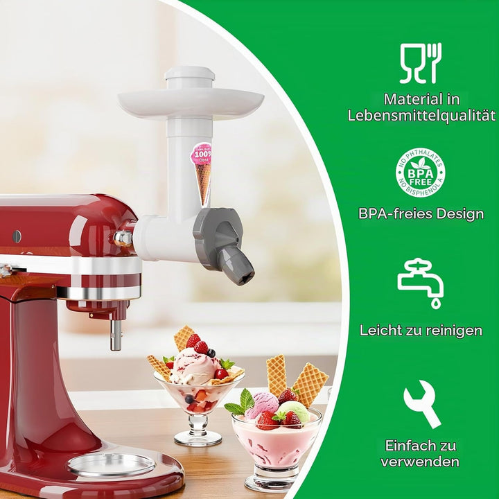 Eismaschine Aufsatz für Kitchenaid Standmixer, Fruchteismaschine Aufsatz, Softeismaschine BPA-freien