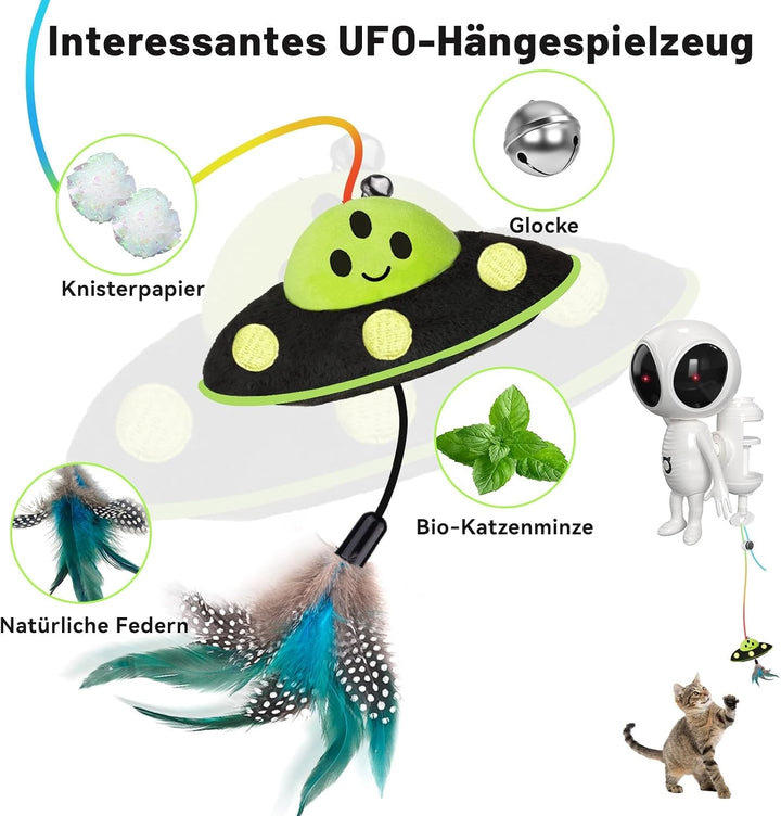 GoldenSun Interaktives Katzenspielzeug, 2-in-1 Automatisch mit Dual-Projektion &amp; Katzenminze-UFO-Anh