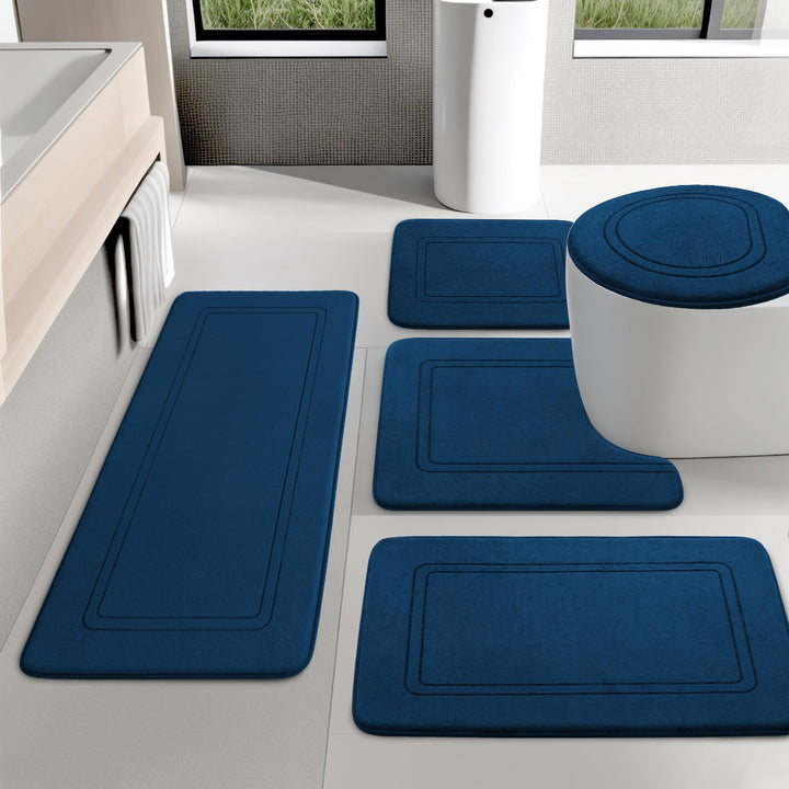chakme Badezimmerteppich Set，Badteppich rutschfest Waschbar Badvorleger Set 5 Teilig，Weiche Memory-S