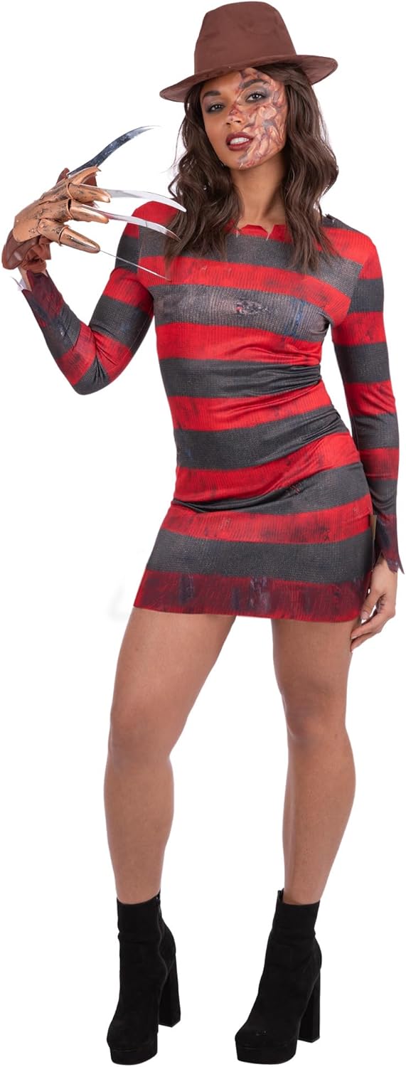 Smiffys A Nightmare on Elm Street Freddy Krueger Damen Kostüm Kleid, offizielles Lizenzprodukt Horro