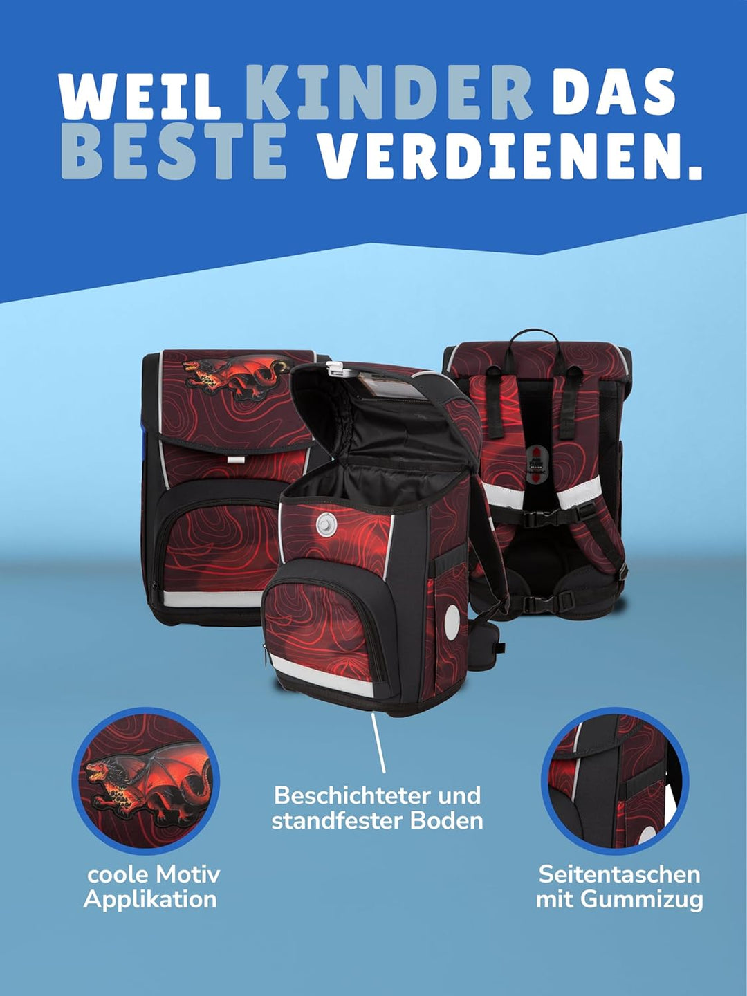 Familando - McNeill Basic Schulranzen Set - 9-teilig mit Sporttasche - Drachen - Ergonomisch & Verst