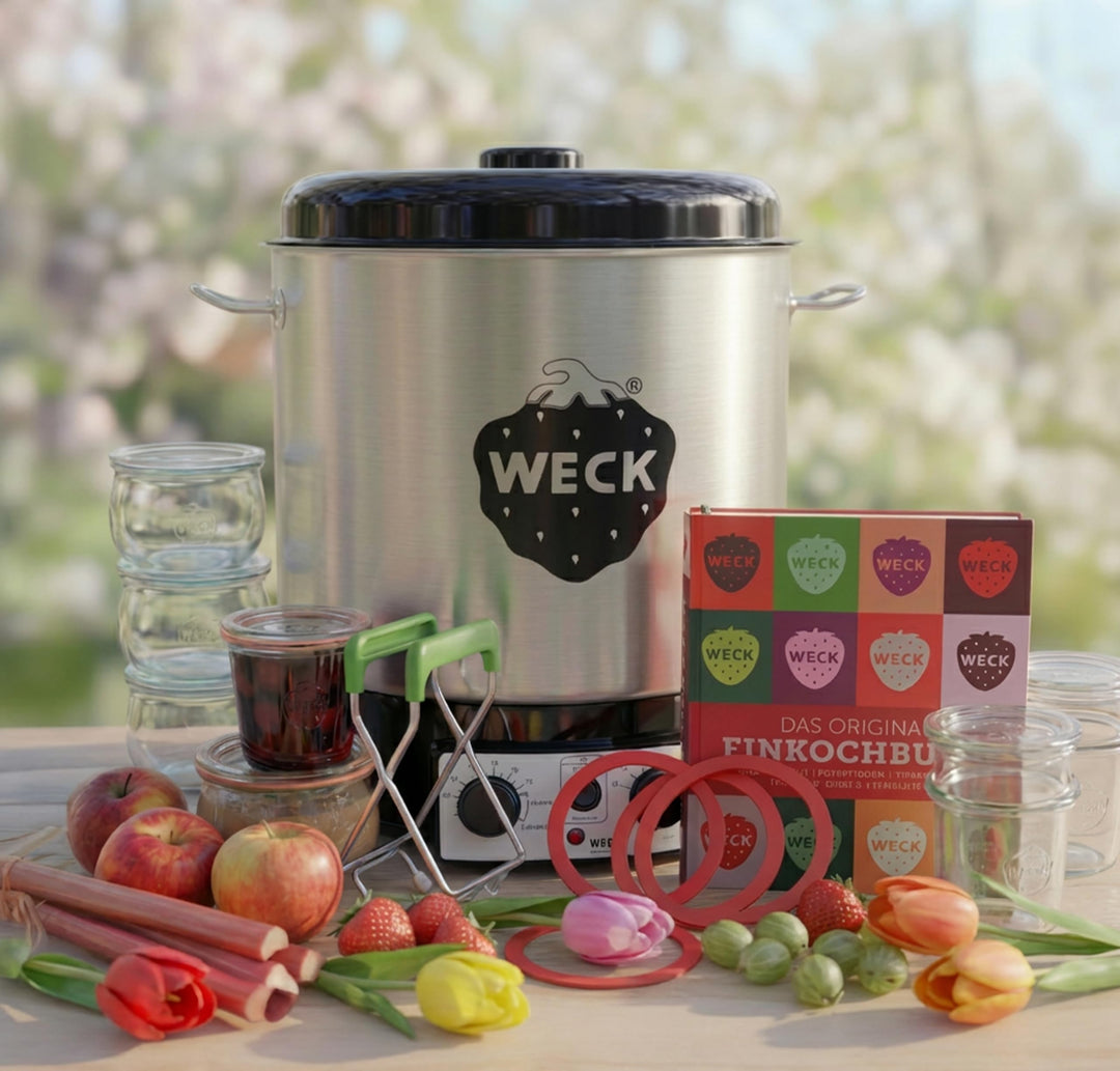 WECK Einkochautomat Master-Set mit WAT25-A Einkochvollautomat, Ablaufhahn & Synchron-Zeitschaltuhr,
