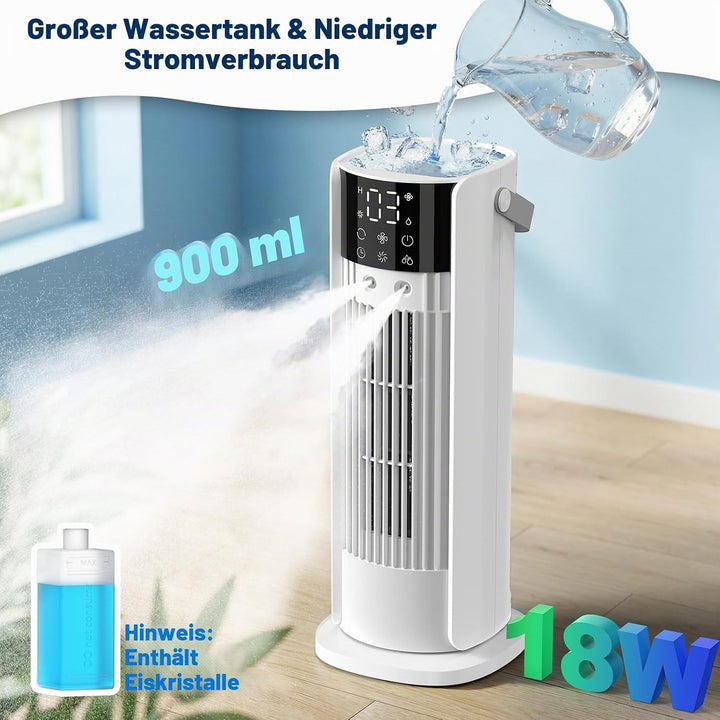 Geräuschloser tragbarer Klimagerät Luftkühler mit 4 Geschwindigkeiten, 2 Zerstäubungsmodi, 90° Oszil