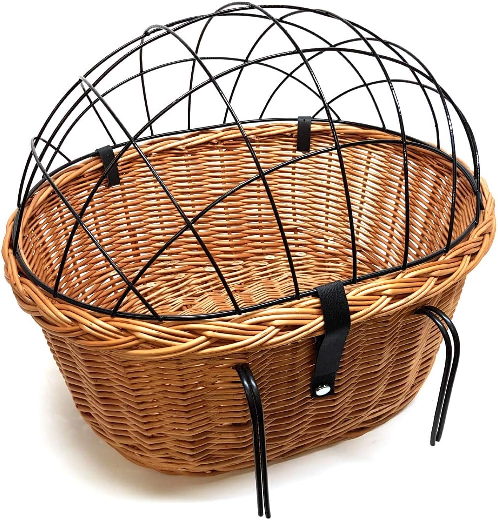 XXL Fahrradkorb Hundekorb für Lenker Weide oval mit Gitter 56 x 44 cm (N-S) + Kissen
