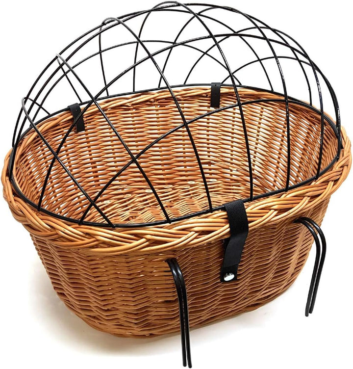XXL Fahrradkorb Hundekorb für Lenker Weide oval mit Gitter 56 x 44 cm (N-S) + Kissen