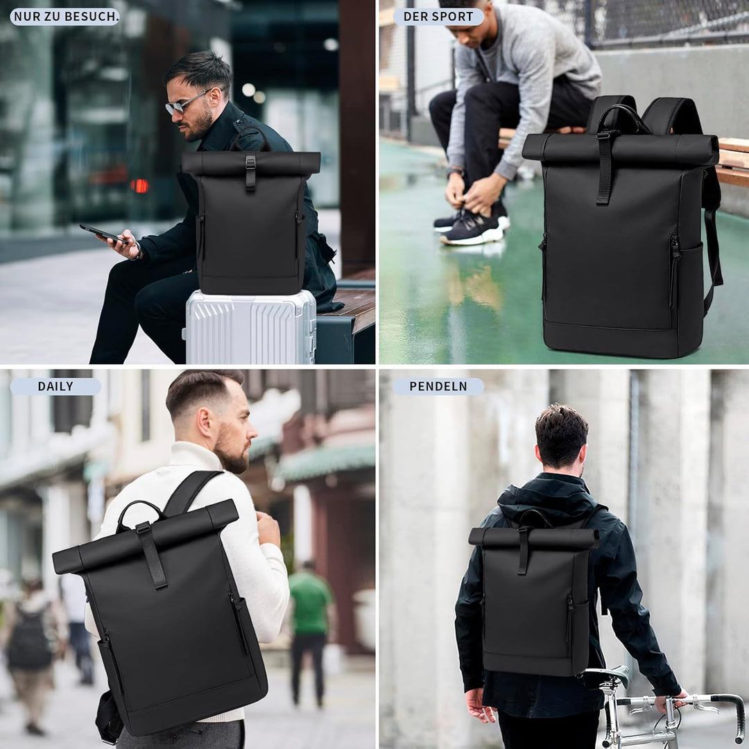 Rolltop Rucksack Damen Herren Gross Laptop Rucksack Wasserdichter mit Computerfach 17,3 Zoll Rucksäc