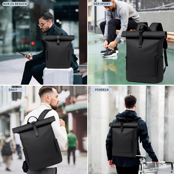 Rolltop Rucksack Damen Herren Gross Laptop Rucksack Wasserdichter mit Computerfach 17,3 Zoll Rucksäc