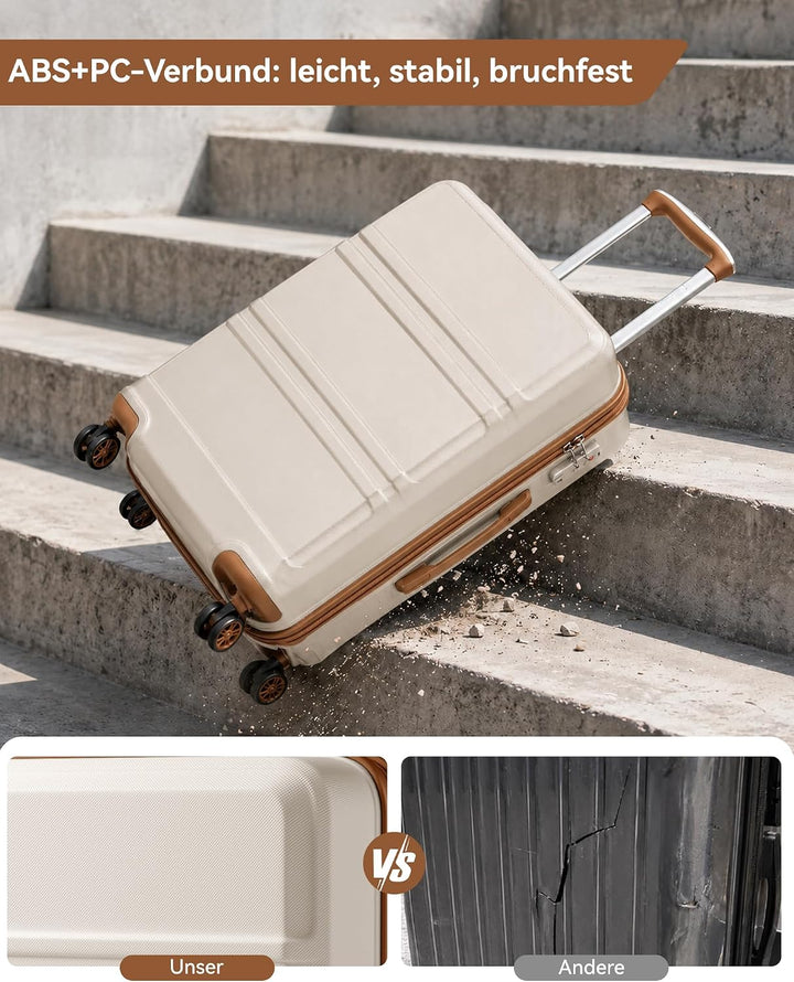 KONO Koffer Trolley Reisekoffer aus ABS+PC – Leichter Hartschalenkoffer mit 4 Zwillingsrollen und TS