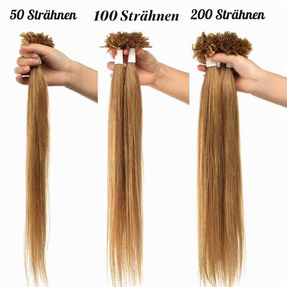 SEGO Extensions Echthaar Bondings Keratin U-Tip Remy Human Hair Haarverlängerung 50 Strähnen Dunkelb