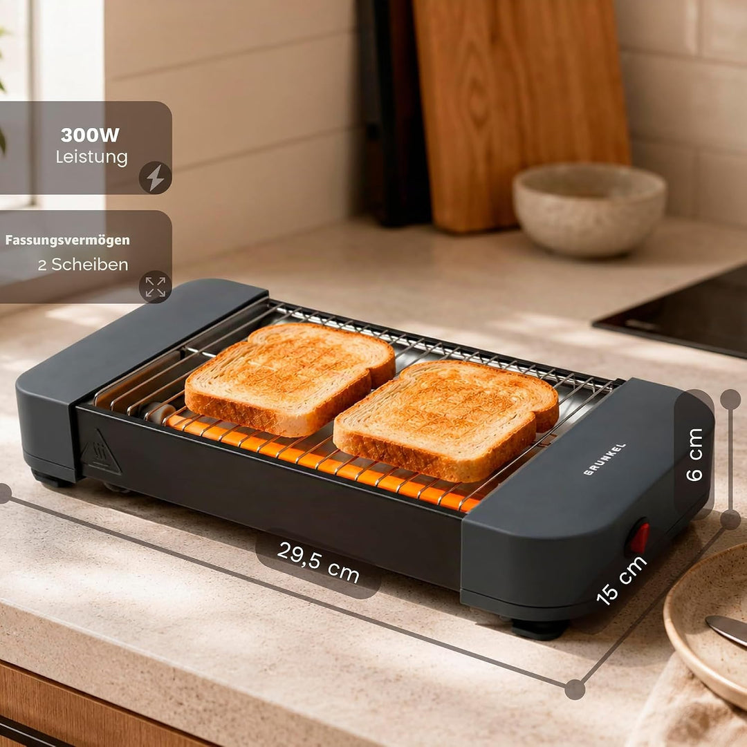 Grunkel Toaster mit 300 W und geeignet für 1 Brotscheibe mit On/Off und ohne Timer. Krümelschublade