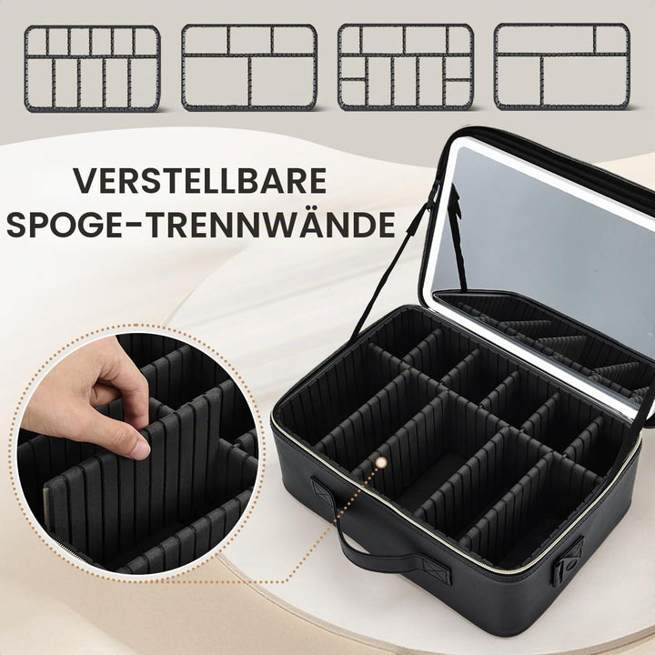 Kosmetiktasche Grosse Make up Tasche Schminkkoffer mit Beleuchtetem Spiegel-3 Farben LED Licht Schmi
