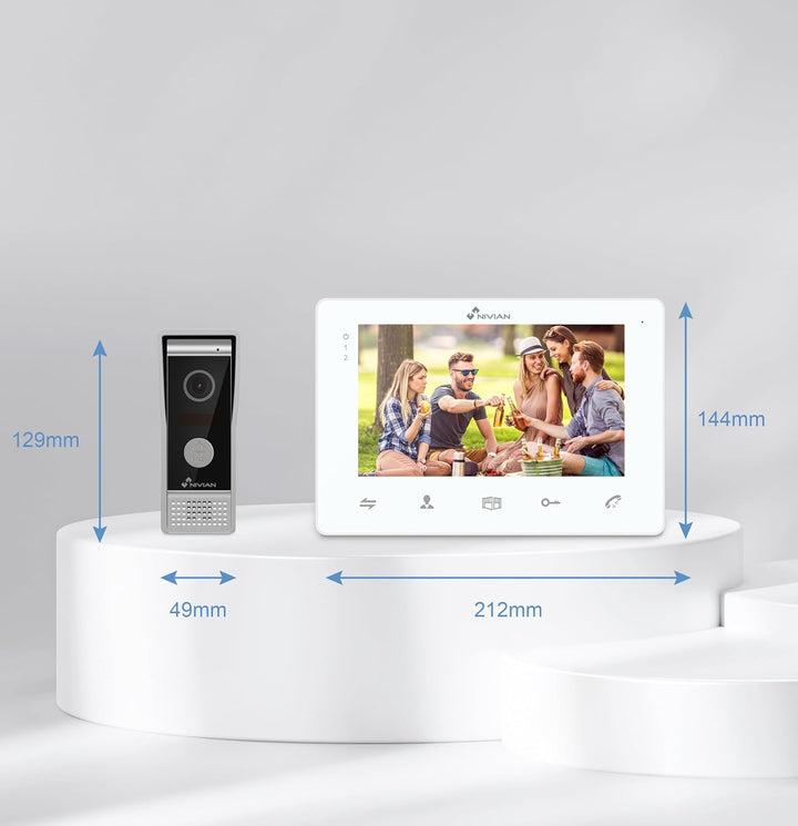 NIVIAN 2-Draht-Video-Türsprechanlage, analog, mit 7-Zoll-Monitor, HQ-Innendisplay mit bidirektionale