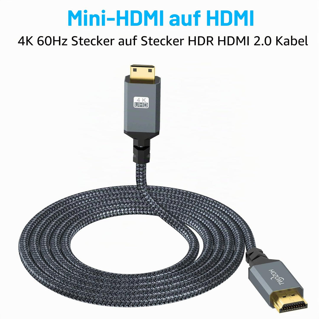 Twozoh Mini HDMI auf HDMI Kabel 2M 2 Stück, Nylon Geflochten HDMI auf Mini HDMI Unterstützt 3D/4K@60