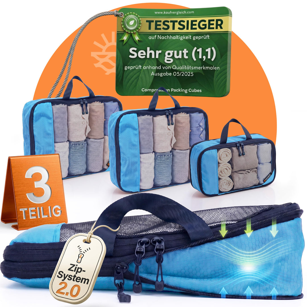 Kleidertaschen Set mit Kompression für Rucksack [3-teilig] - mehr Platz im Koffer oder Backpack durc