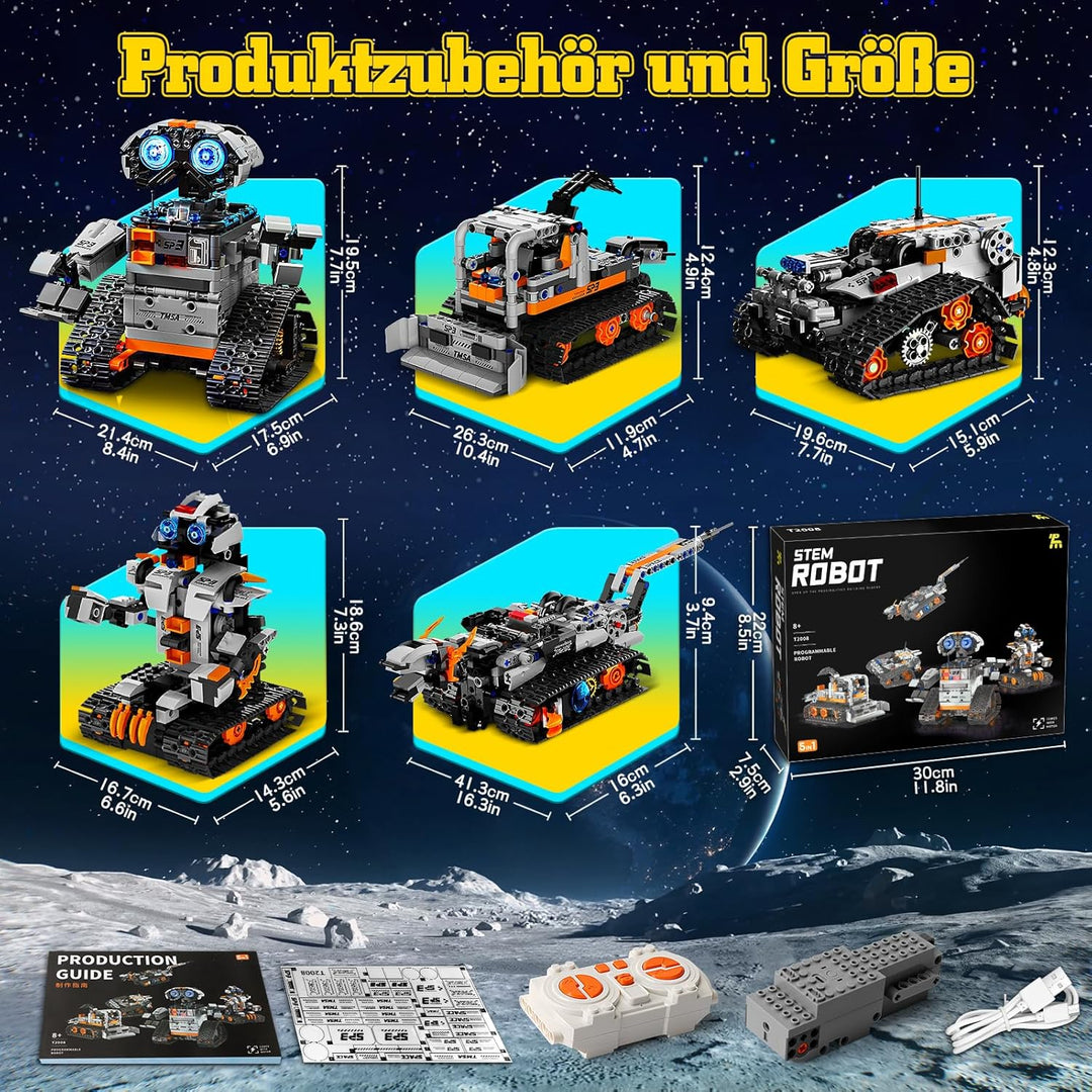 Technik Roboter Kinder, 5-in-1 Ferngesteuerte Robot Programmierbarer mit App & Fernsteuerung, Techni