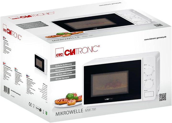 Clatronic® Mikrowelle | 700 Watt | 6 Stufen | 20 Liter Garraum | 360° Drehteller | Timer mit Endsign