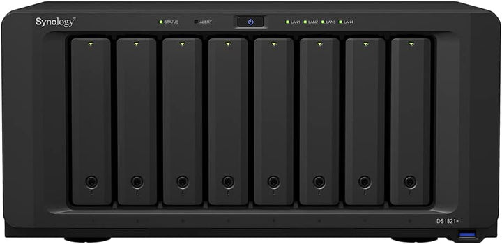 Synology DS1821+ 8-Bay Diskstation NAS (AMD Ryzen V1500B Quad-Core 2,2GHz 4GB DDR4 ECC SODIMM 4x1GbE