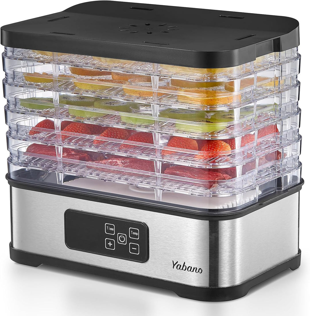 Dörrautomat mit Digitalem Timer & Temperaturregelung, 250W Elektrischer Lebensmitteltrockner mit 5 T