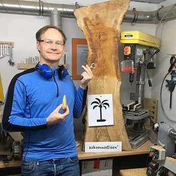 KokosnussEisen® - Premium Korkenzieher - Edelstahl poliert - Holzgriff Eichenholz - Made in Germany