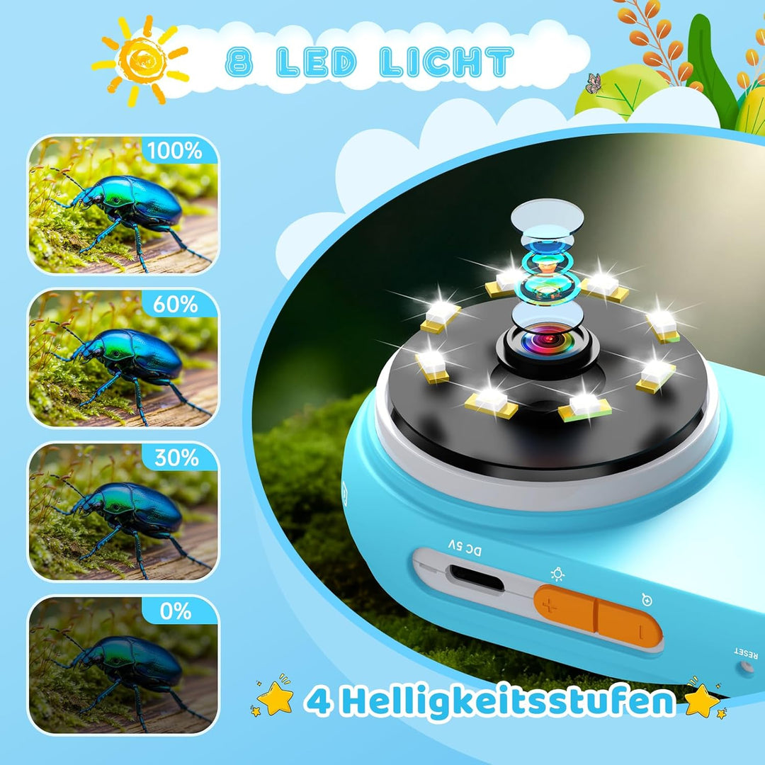 Mikroskop für Kinder - Digital Lupe Kinder mit 2-Zoll LCD HD Bildschirm, Handy Kinderkamera Microsco