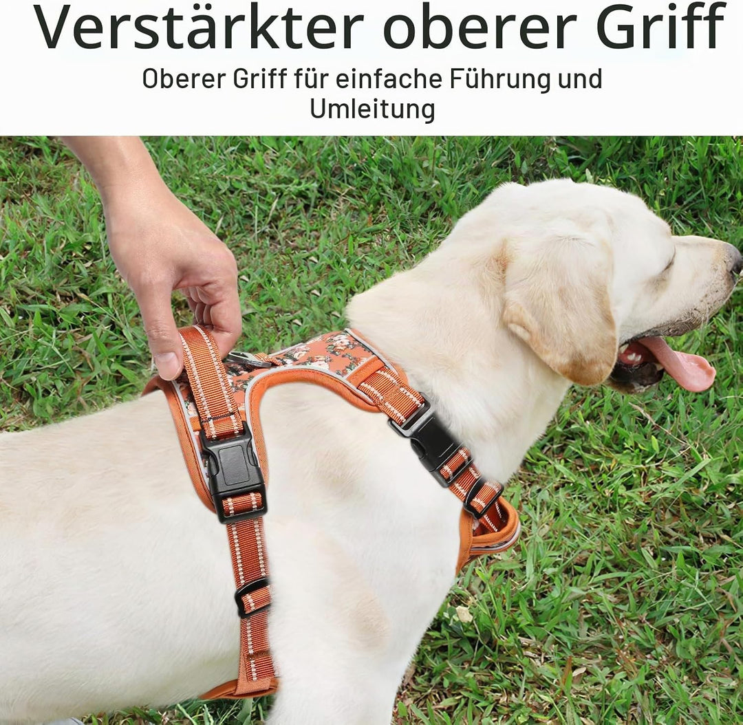 HEELE Hundegeschirr für grosse Hunde, Weich Atmungsaktiv Einstellbar Reflektierend Anti Zug Hundeges