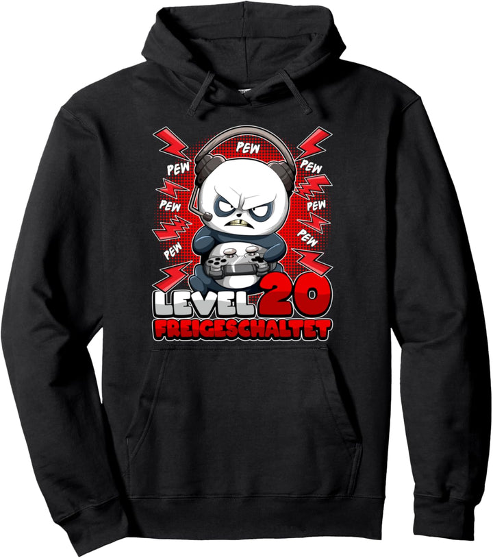 20. Geburtstag Junge Gamer Panda Level 20 Freigeschaltet Pew Pullover Hoodie