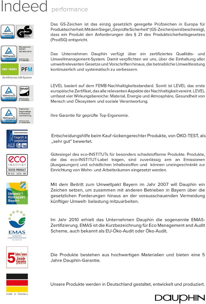 Dauphin Indeed Performance, ergonomischer Bürostuhl mit tiefenverstellbarer Lordosenstütze, höhenver