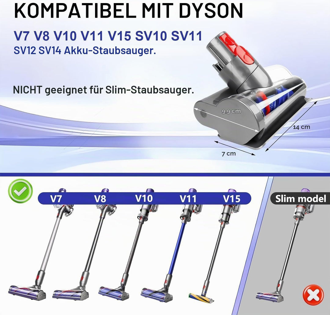 Mini Elektrobürste Haardüse kompatibel mit Dyson V7 V8 V10 V11 V15, Anti Verwicklungs Aufsatz Ersatz