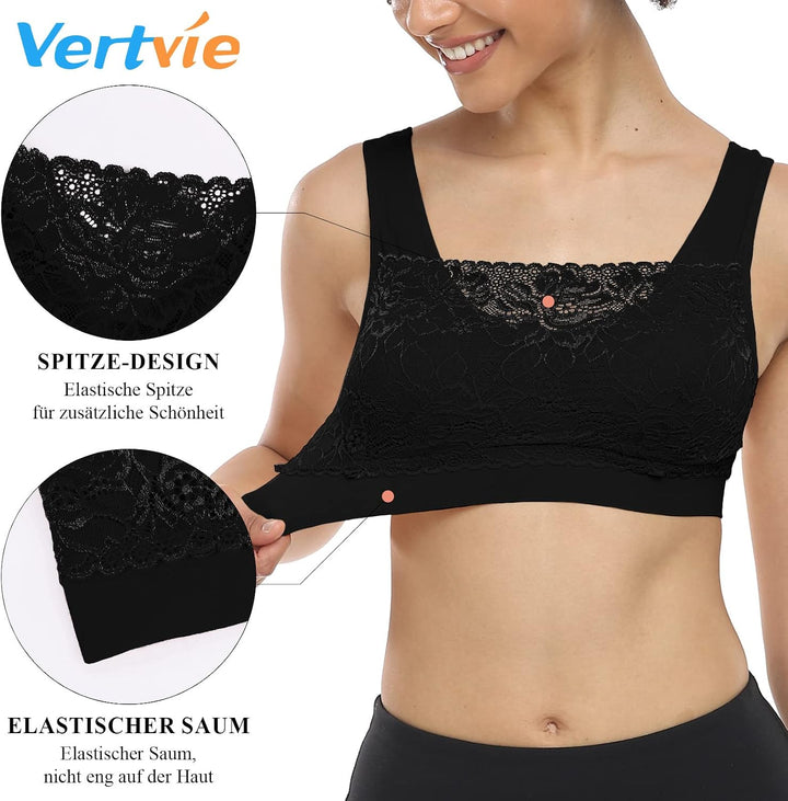 Womens Strech Ohne Buegel Push up Yoga Sports BH Bra Top Set Fuer Fitnesstraining Polsterung 3er Pac
