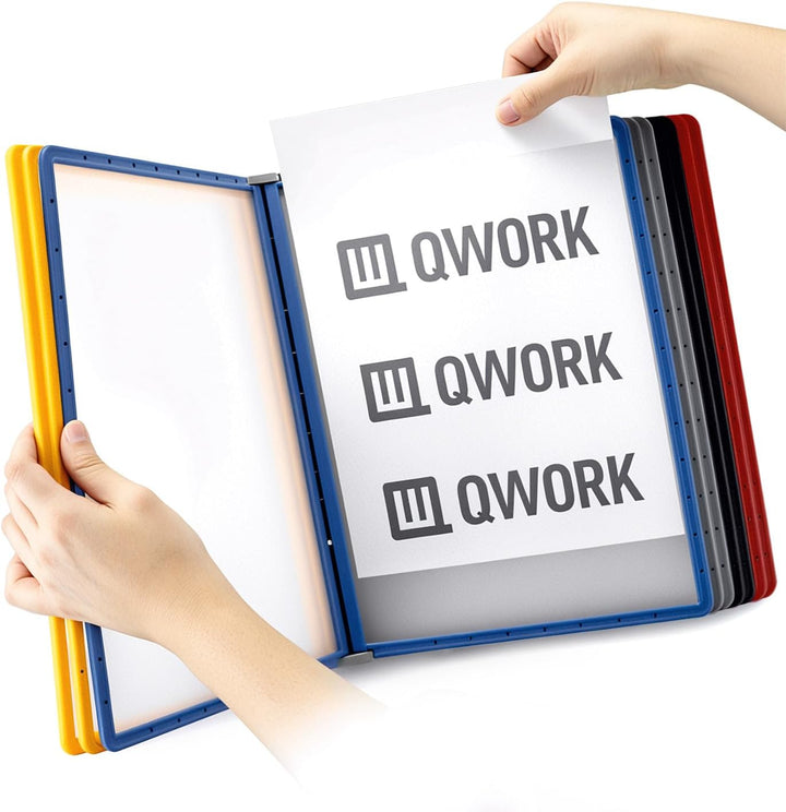 QWORK® Wand Sichttafelsystem - 10X Sichttafeln A4 - Mehrfarbig Dokumentenhalter für Messehallen, Res
