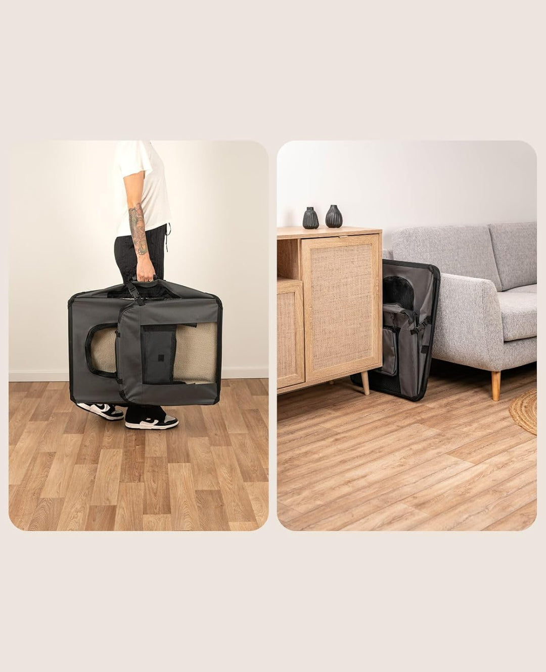 lionto Hundetransportbox faltbar für Reise & Auto, 101x69x70 cm, stabile Transportbox mit Tragegriff