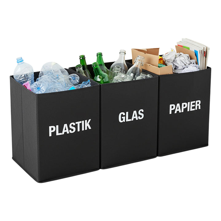 Spetebo Mülltrennsystem Tasche schwarz mit Griffen wiederverwendbar - 3 x 38 L - Recycling Müllsamml