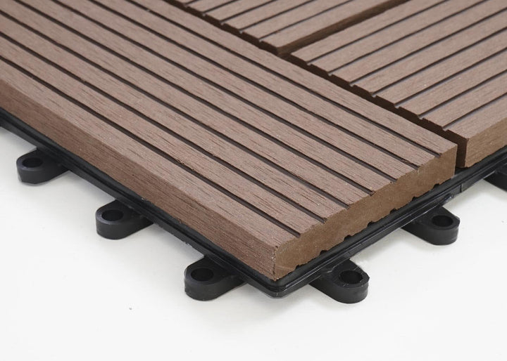 Mendler WPC Bodenfliese Rhone, Holzoptik Balkon/Terrasse, 11x je 30x30cm = 1qm versetzt - Premium Co